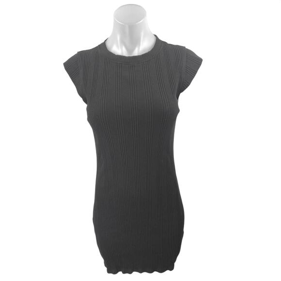 Zara Black Short Cap Sleeve Ribbed Knit Sculpt Sweater Mini Bodycon Dress Size M - Picture 1 of 4